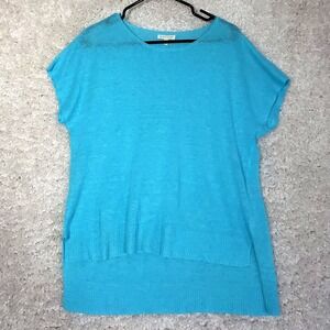 Eileen Fisher Women Linen‎ Knit Top Size PS Short Sleeve Hi-Low Hem Vacation